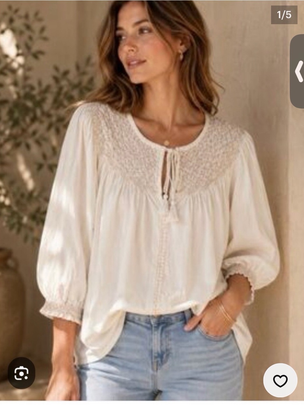 Evereve smocked peasant blouse size large